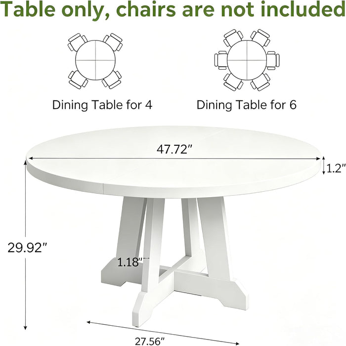 47 Inch round Dining Table for 4-6, Wood Kitchen Table with Cross Base and Adjustable Foot Pads, Dining Room Table with Circle Tabletop for Dining Room, Kitchen, Living Room, White