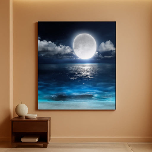 Wall Art Moon Sea Ocean Landscape Picture Canvas Wall Art Print Paintings Modern Artwork for Living Room Wall Decor and Home Décor Framed Ready to Hang,1Inch Thick Frame, Waterproof Artwork.
