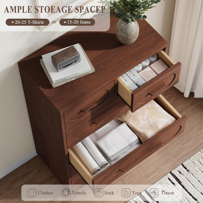 Walnut 6 Drawer Dresser for Bedroom, 44" Tall Dressers & Chest of Drawers W/Solid Wood Handle, Wood Mid Century Closet Organizers and Storage Cabinet for Bedroom, Living Room, Hallway, Walnut