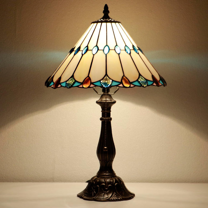 Tiffany Style Stained Glass Table Lamp Light Beige Jewelry 18.5 Inch