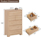 Dresser for Bedroom with 6 Drawers, 48" Tall Modern Chest of Drawers with Unique Thickened Foot, Rounded Corner Design, Wooden Dresser Organizer for Bedroom, Living Room, Hallway, Natural Oak
