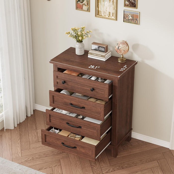 4 Dresser for Bedroom, 34.8 in Tall Vertical Drawer Dresser with Large Storage, Freestanding Wooden Closet Chest for Bedroom, Living Room, Walunt