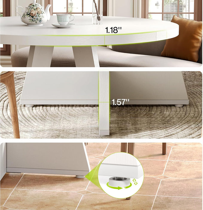 round Dining Table for 4-6 People, 47 Inches White Circle Dinner Kitchen Dining Room Table with Wooden Pedestal Base for Kitchen, Living Room