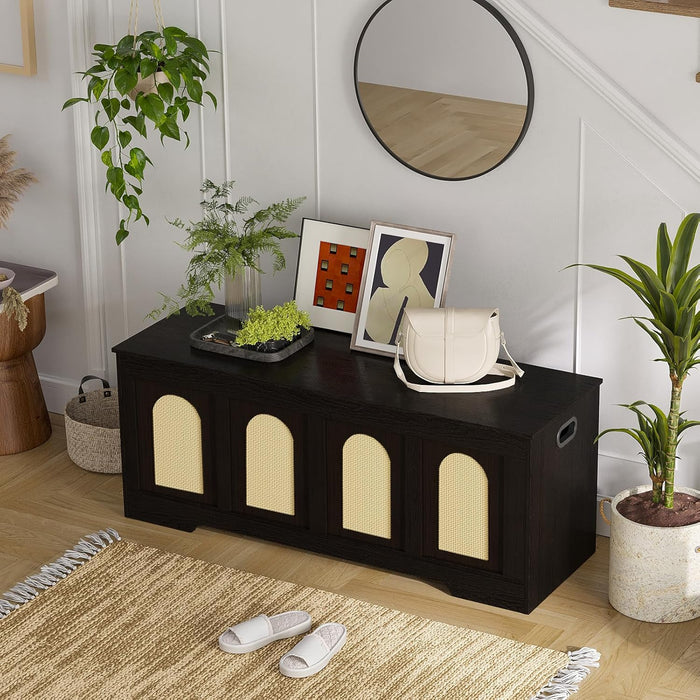 Espresso Natural 47.2-Inch Storage Chest Bench Flip-Top