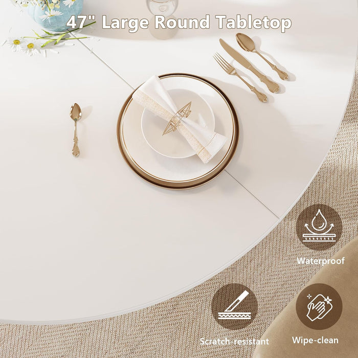 Round Dining Table 47Inch WhiteFinish LivingRoomArea