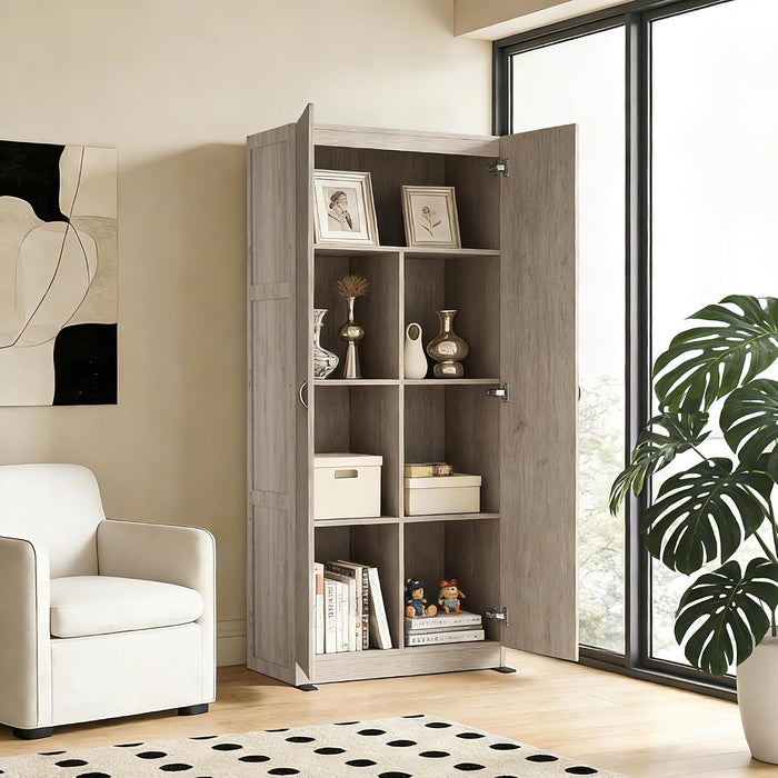 Grey Solid Wood Freestanding Pantry Cabinet Classic