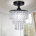 Small Crystal Chandelier Flush Mount Ceiling Light 3 Tiers Raindrops Crystal Chandeliers for Bedroom Hallway Foyer Living Room Entryway Closet,Black