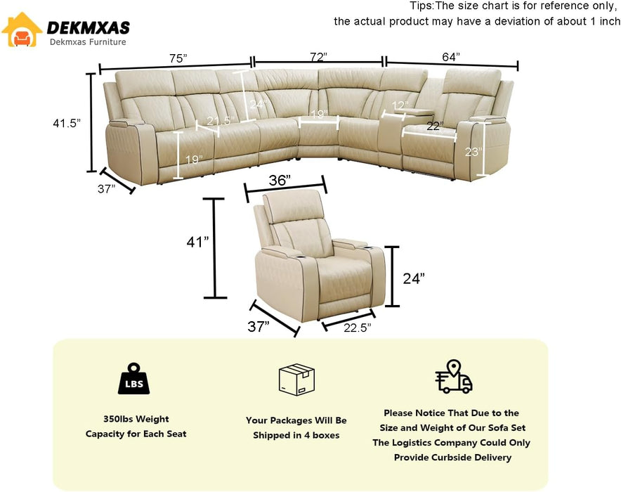 Power Sectional Reclining Sofa Set, Living Room Furniture Sets,Breathing Leather Reclining Sectional Couch with Storage Console/Cup Holder/Led Light for Living Room