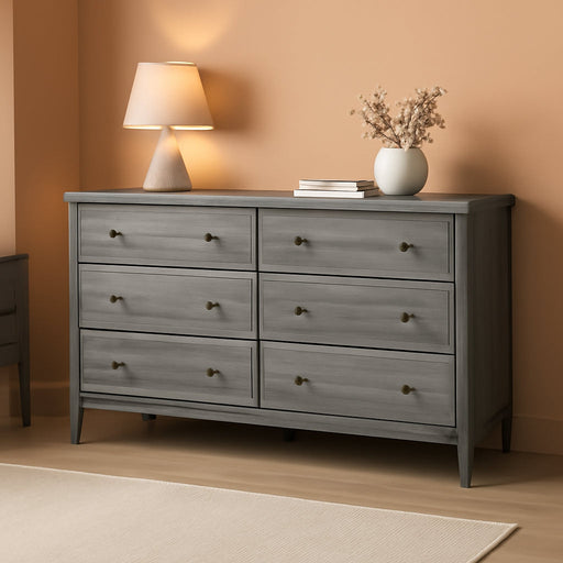 Greenport 6-Drawer Bedroom Dresser, Solid Wood with a Brushed Grey Finish