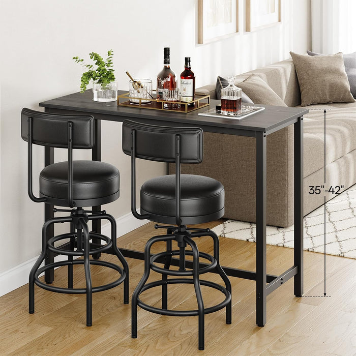 22-29 Inch Adjustable Height Swivel Bar Stools with Back Set of 2 | Vintage Bar Counter Height Stool with Thicken Premium Bonded Leather Seat & Sturdy Padded Backrest, Easy Assembly, Brown