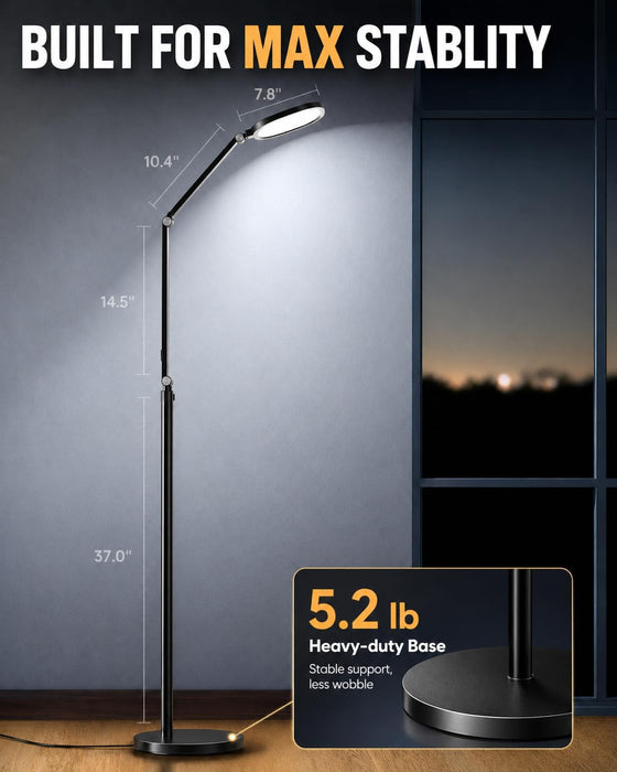 Eye-Caring LED Floor Lamp for Office, Reading, and Crafting, 69" Dimmable Office Lamp, Standing Reading Lamp with 30 Lighting Modes, Remote &Touch Control, Memory, Timer & Adjustable Swing Arm, CRI 97