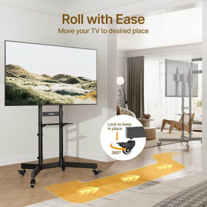 Upgraded Rolling TV Stand for 32-86 Inch Tvs up to 200 Lbs, Heavy Duty Mobile TV Cart with Laptop Shelf, Height Adjustable Portable TV Stand with Lockable Wheels, Max VESA 600X400Mm, HW1285BK