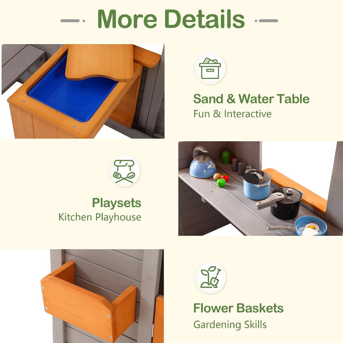 Brown Weatherproof Wooden Playhouse With Sand Table