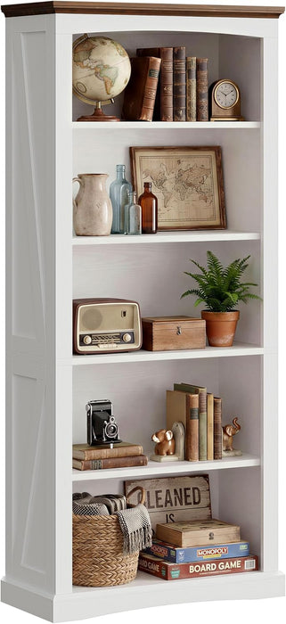 Farmhouse Bookcase 70 Inches Tall White TwoToneFinish