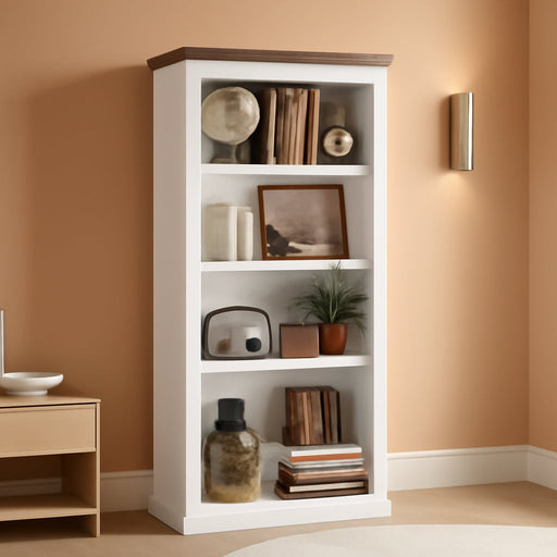 Farmhouse Bookcase 70 Inches Tall White TwoToneFinish