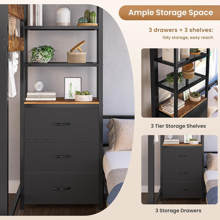 Charcoal Twin Bunk Bed With ChargingStation Drawers