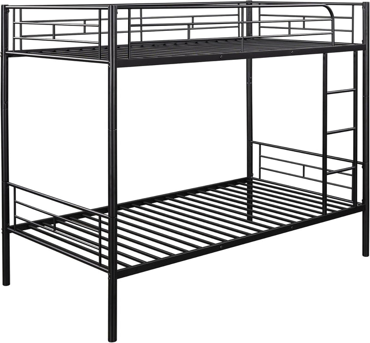 Bunk Bed with Ladder and High Guardrail, Able to Split, Metal Bunk Bed, Storage Space, Noise Free,Twin over Twin Size Bunk Bed,Black