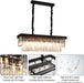 Crystal Chandelier for Dining Room,Rectangular Black Chandelier Modern Rectangle Pendant Light Fixtures for Kitchen Island L33” K9 Contemporary Long Chandelier
