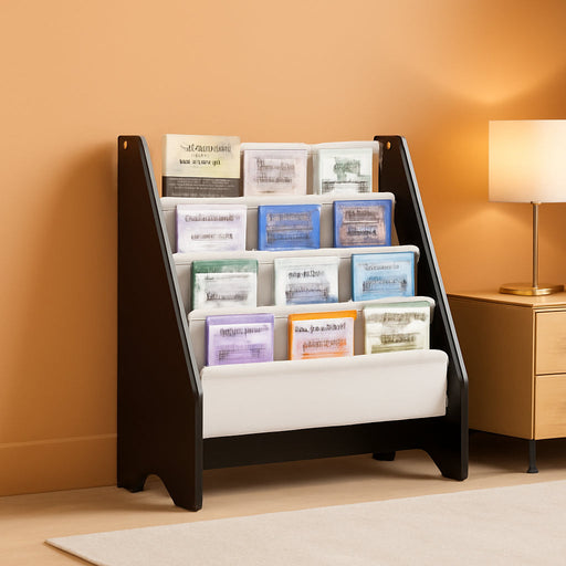 Kids Sling Bookshelf - Kids Magazine Rack with Organizer, Book Organizer (Espresso)