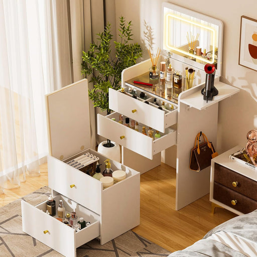 Compact Makeup Vanity Desk With Illuminated Mirror