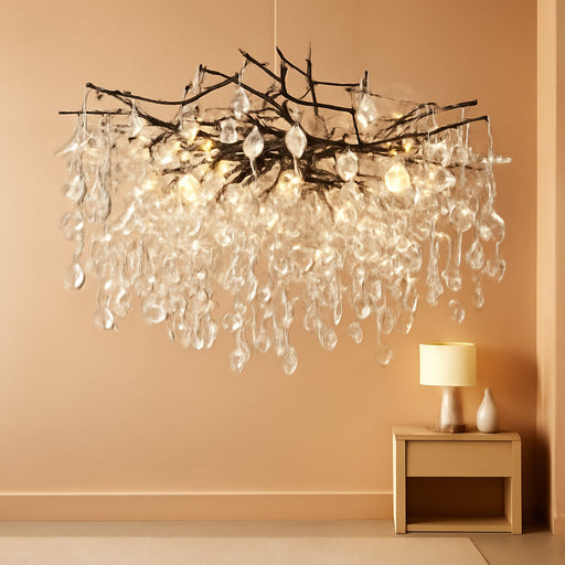 31.5" Tree Branch Chandelier Black 10-Light Crystal Chandelier