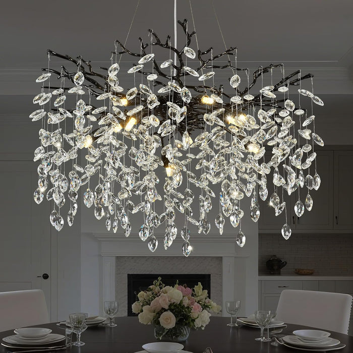31.5" Tree Branch Chandelier Black 10-Light Crystal Chandelier
