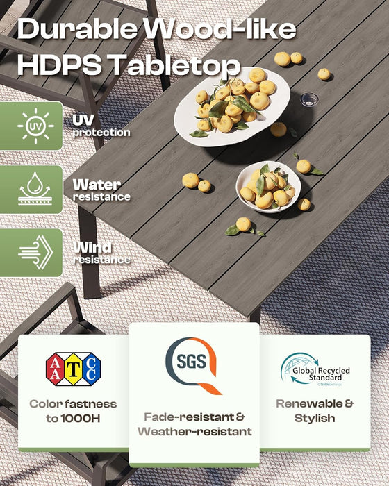 Outdoor Patio Dining Table Sets 7-Piece Aluminum and HDPS All-Weather Table and Chairs with Umbrella Hole, Patio Modern Furniture Sets for Garden, Backyard, Lawn, and Poolside, Charcoal