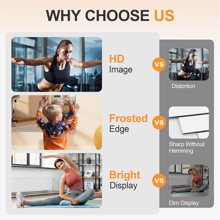 Home Gym Mirror, 48"X24" Each, 3-Pack Frameless Wall Mounted Mirrors with Glass Clamps & 2 Aluminum Rail, Large Body Mirror for Home Gym, Yoga Studio, Bedroom, Silver Tempered Glass