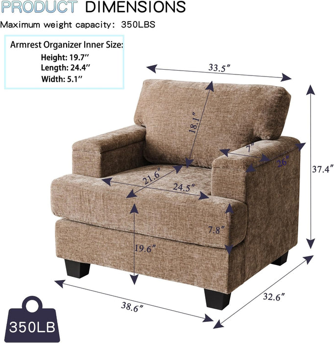Oversized Brown Armchair With Armrest Organizer Cushion