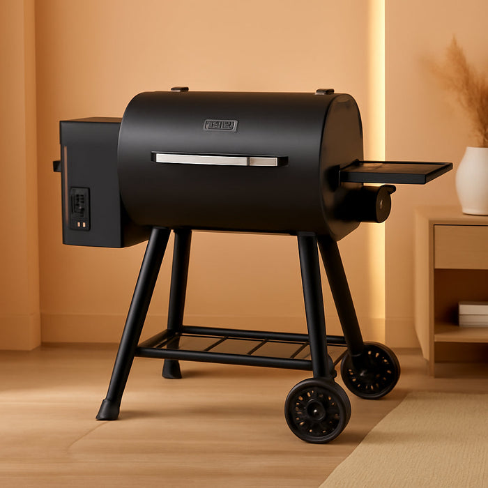 Electric Wood Pellet Grill & Smoker with Side Shelf, 456 SQ.IN Grill Capacity, 11LB Hopper, with PID Temperature Control (180-425°F) for Backyard Camping Bake and Roast, Black with Cover