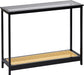 Bamboo Narrow Console Table, 39.4"(L) Wood Small Entryway Table with Rattan and Glass, Accent Slim Hallway Tables, Thin Sofa Side Tables for Hallway, Living Room, Bedroom, Foyer, Black