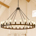XL Handcrafted MatteBlack Walnut WagonWheel Chandelier