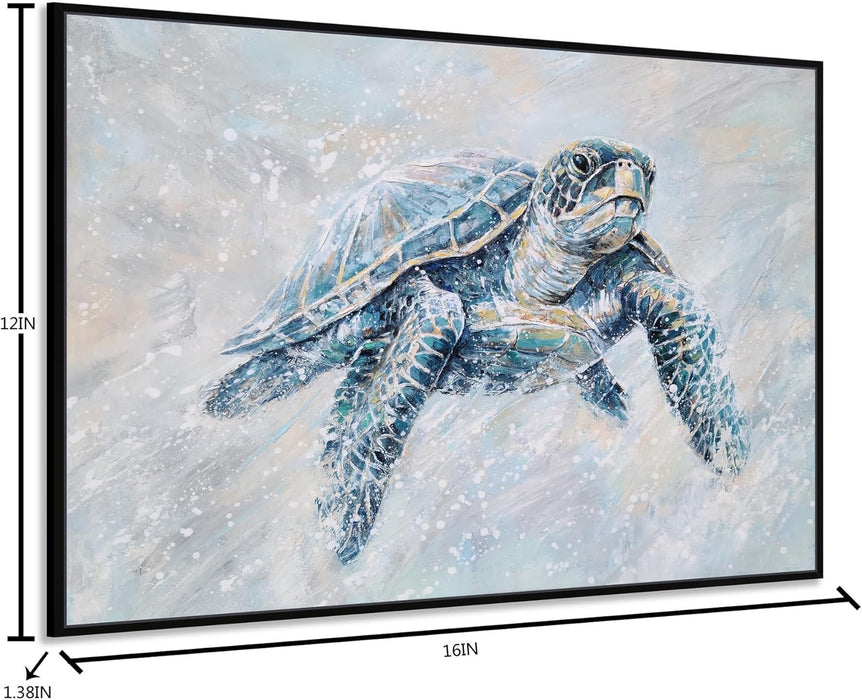 Coastal Sea Turtle Hand Painted Textured Canvas Wall Art
