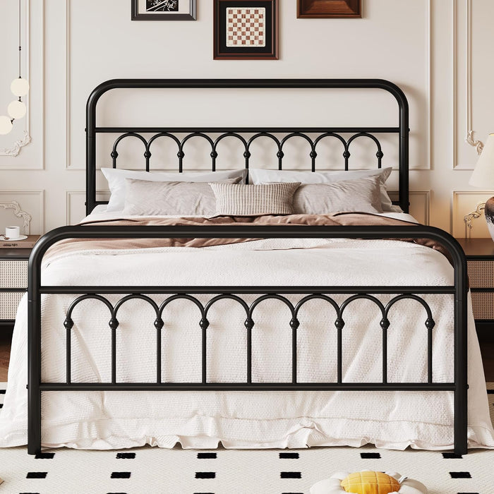 Queen Size Metal Platform Bed Frame with Headboard, Black