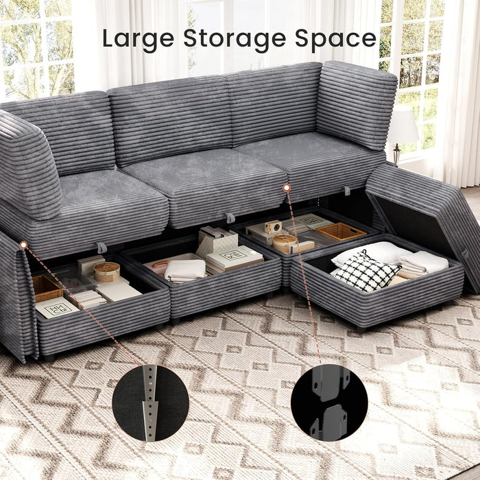 Gray Modular Sectional Sofa With Hidden Compartment
