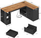 Farmhouse L Shaped Computer Desk with Drawers, Power Outlet for Home Office