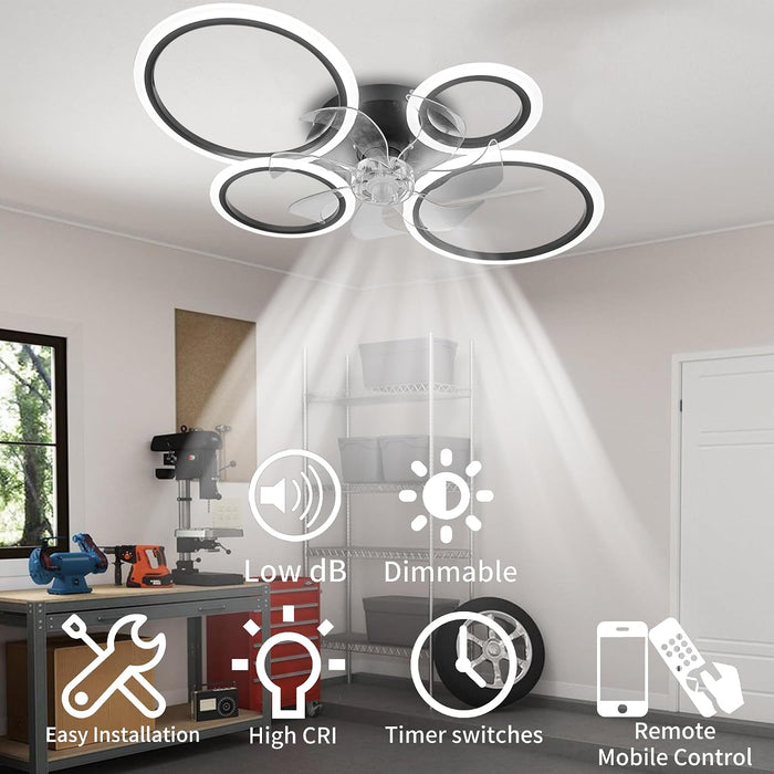 LED Ceiling Fan with Lights Enclosed 20In Low Profile Ceiling Fan with Light for Kitchen,Bedroom,Dining Room, Living Room