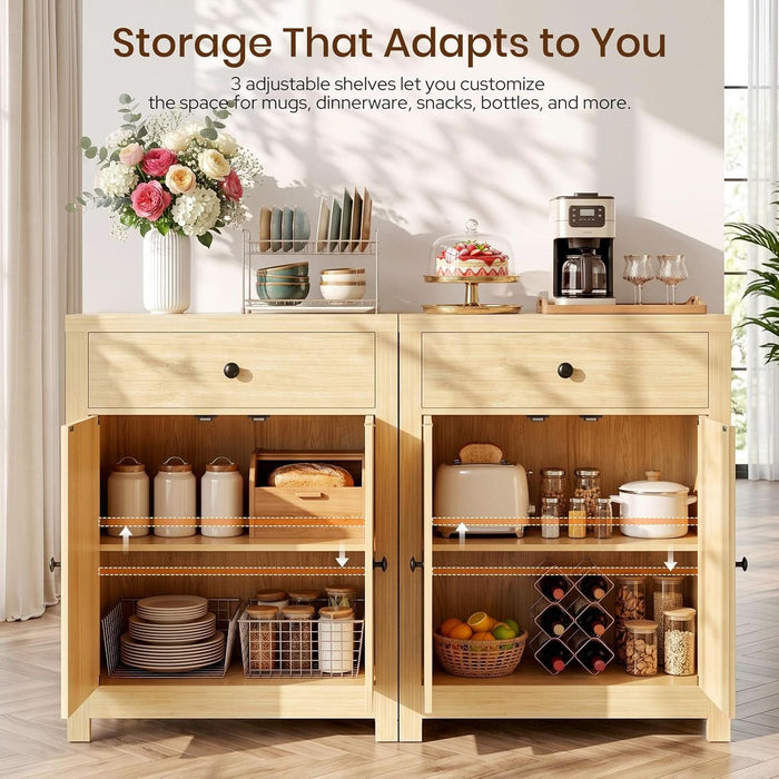 Arched Sideboard Buffet Cabinet with Storage, Modern Coffee Bar Cabinet, 1 Drawer & 2 Doors, Adjustable Shelves Accent Kitchen Cabinet, Natural