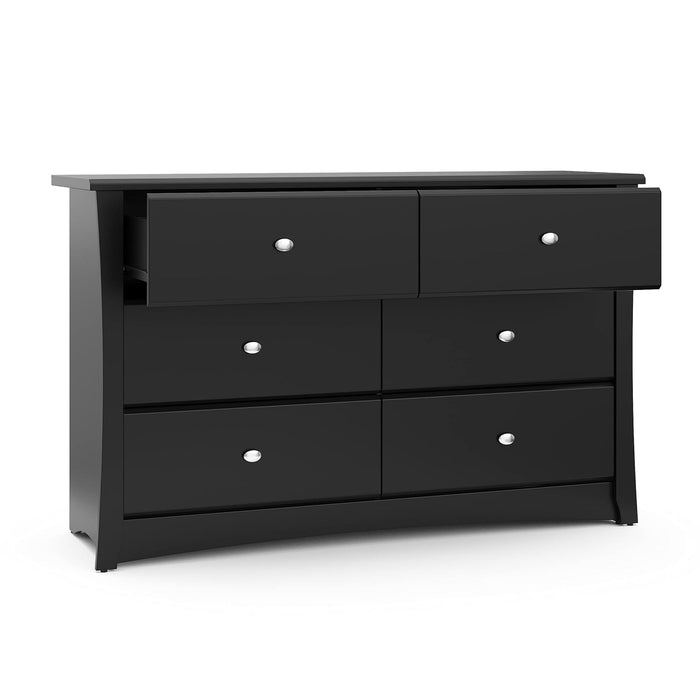 Crescent 6 Drawer Double Dresser (Black) – GREENGUARD Gold Certified, Dresser for Nursery, 6 Drawer Dresser, Kids Dresser, Nursery Dresser Drawer Organizer, Chest of Drawers