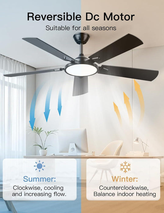 Ceiling Fans with Lights, 52 Inch Ceiling Fan with Light and Remote/App Control, 3CCT, Quiet DC Reversible, Dimmable, Modern Ceiling Fan for Bedroom, Living Room, Kitchen, Indoor/Outdoor Use