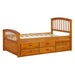 Oak Twin Size Solid Wood Platform Bed with 6-Drawers