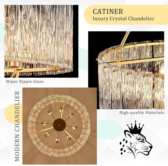 Gold Drum Chandelier 24.4 Inch CrystalLuxPremiumEdition