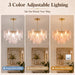 Modern Chandelier, 20" Gold Dining Room Chandelier with Handcrafted Glass Petal Design, 6-Light Hanging Ceiling Light Fixture, 3 Color Adjustable Pendant Lamp for Kitchen Island, Bedroom, Foyer