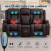 Power Loveseat Recliner Sofa, Home Theater Seating with Console, PU Leather Reclining Sofa with 4 Colors LED Lights, AC Outlets, USB-A/C Ports and Cup Holders(Brown, 2-Seater) | Electric Control, Bluetooth Speaker, Vibration Massage, Waist Heating, 4 Colors LED Strips, Charging Interface