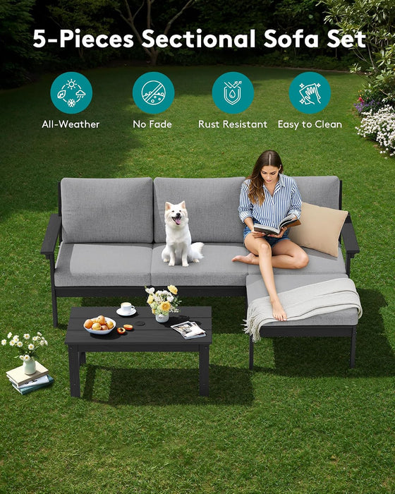 HDPE Outdoor Sectional with Ottoman & Coffee Table