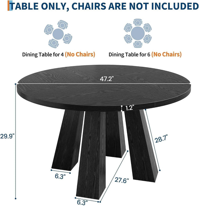 47" round Dining Table for 4-6, Farmhouse Wood Kitchen Table