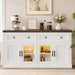 63'' Sideboard Buffet Cabinet with Power Outlet, Antique White