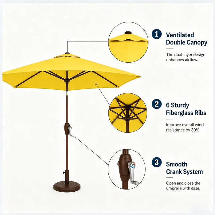 7.5Ft Patio Umbrella, Outdoor Table Market Umbrella with Smooth Crank Lift, 6 Windproof Fiberglass Ribs, UPF50+ UV Protection for Deck, Pool, Garden and Backyard