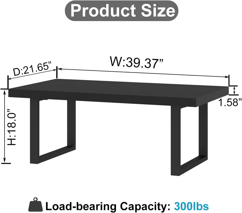 Black Coffee Table, Minimalist Industrial Wooden Center Table, Modern Simple Rectangle Living Room Table, Farmhouse Wood and Metal Cocktail Coffee Table for Home Bedroom Office, Black Oak, 39 Inch