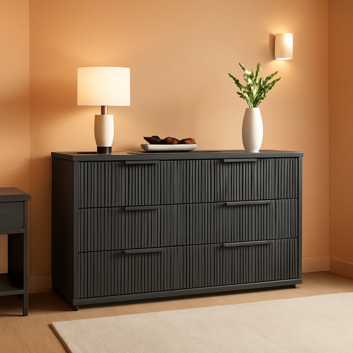 Bedroom Dresser with 6 Deep Wide Large Fluted Drawers for Closet